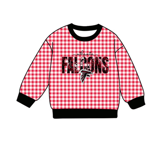 Preorder , 5 MOQ Baby Girls  Sport Team  Flacons Red GIngham Long Sleeve Top