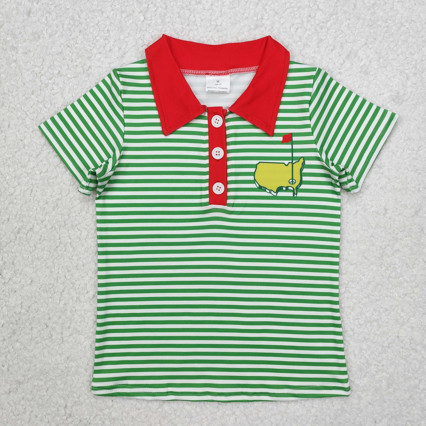 Sibling Baby Kids Green Stripe Short Sleeves Golf Print Shirt Top