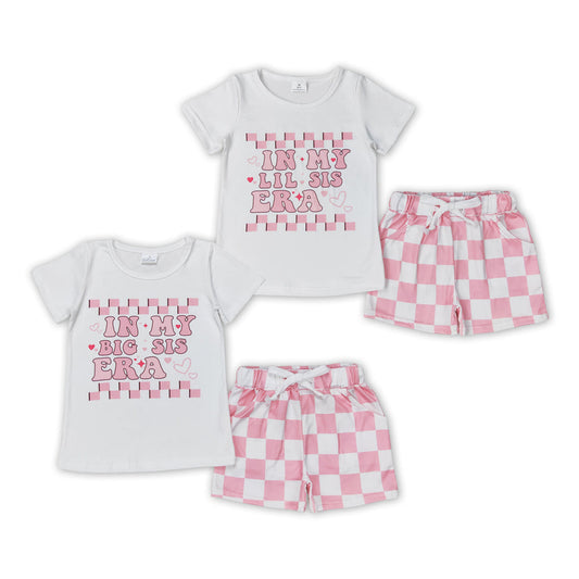 Baby Girls Summer Im My Big Little Sis Era Pink Checker Shorts Outfit