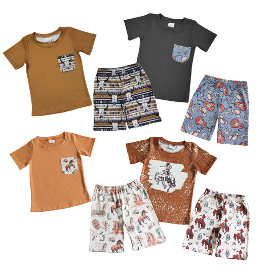 Summer Cowboys Western Short Sleeve Top Shorts Outfit Sibling