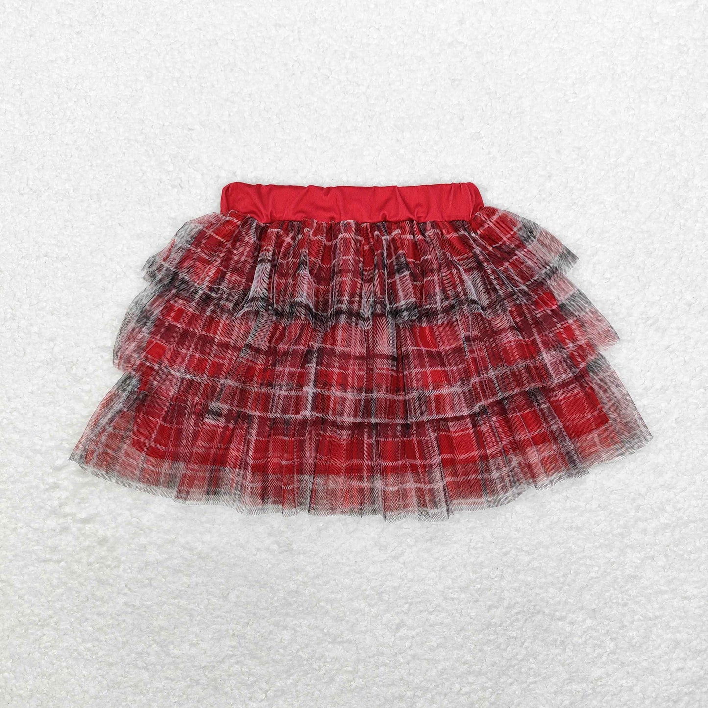 GLK0033 Baby Girls Christmas Plaid Tulle Skirt