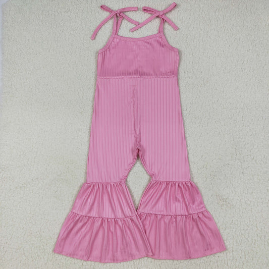 SR3156 Kids Girls Pink Ribbed Jumpsuit