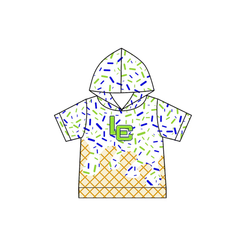 Preorder 5 MOQ Baby Boys White LC Sprinkles Team Short Sleeve Hooded Tops