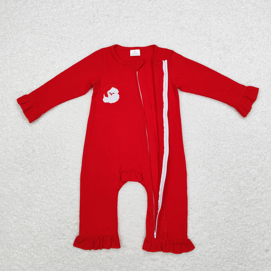 Baby Girls Chrismtas Santa Red Long Sleeve Zip Romper