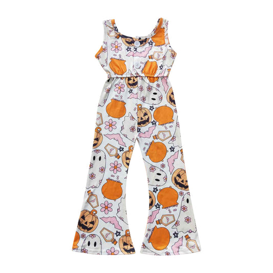 SR0410 Girls Halloween Cute Ghost Pumpkin Jumpsuit