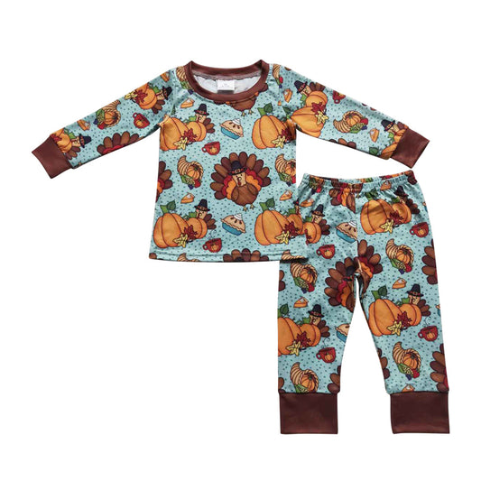 BLP0287 Thanksgiving Day Turkey Pumpkin Pajamas Set