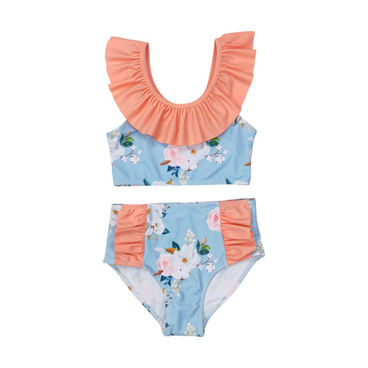 S0179  Baby Girls Flower Summer Sleveless Two pieces swimsuits