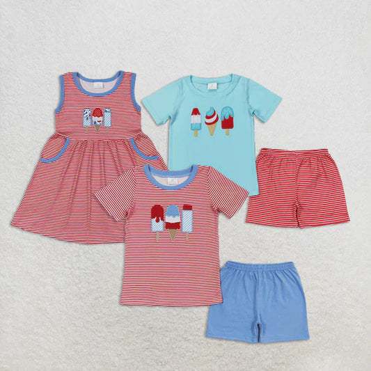 Sibling Baby Summer Wear Embroidery Ice Cream Clothes Set Dress