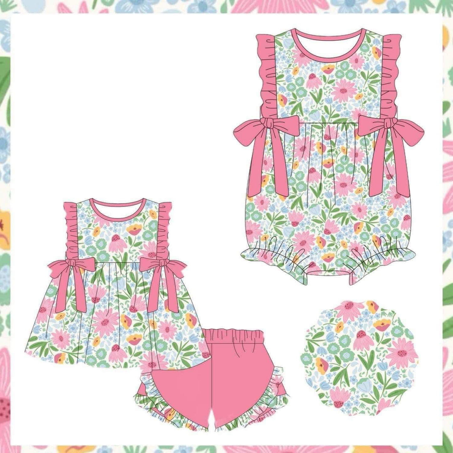 Baby Girls Sister Clothes Spring Floral Shorts Set and Romper