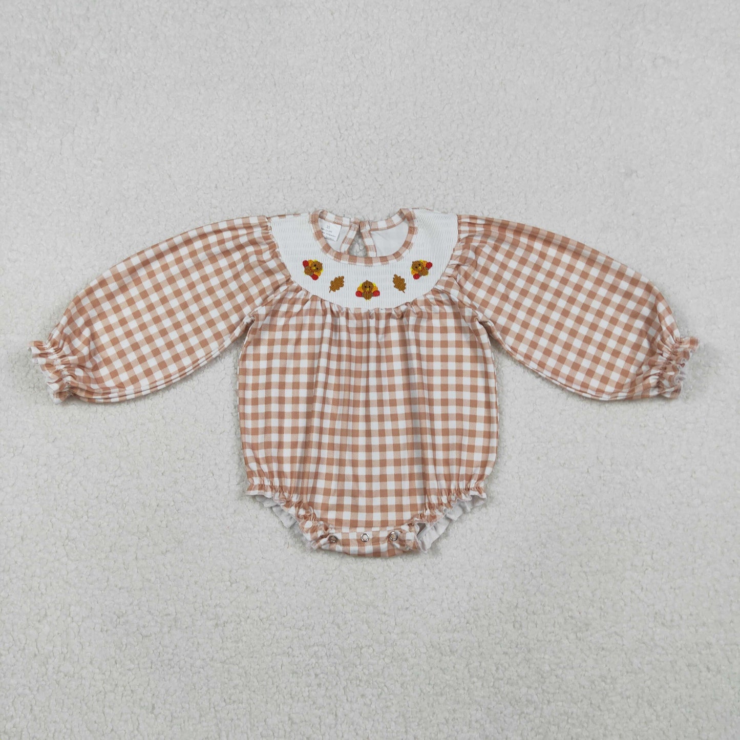 LR2205 Baby Girls  Thanksgiving Turkey Long Sleeve Bubble Romper