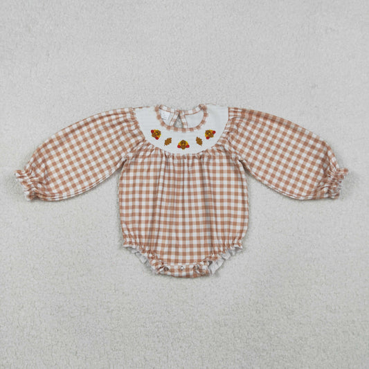 LR2205 Baby Girls  Thanksgiving Turkey Long Sleeve Bubble Romper