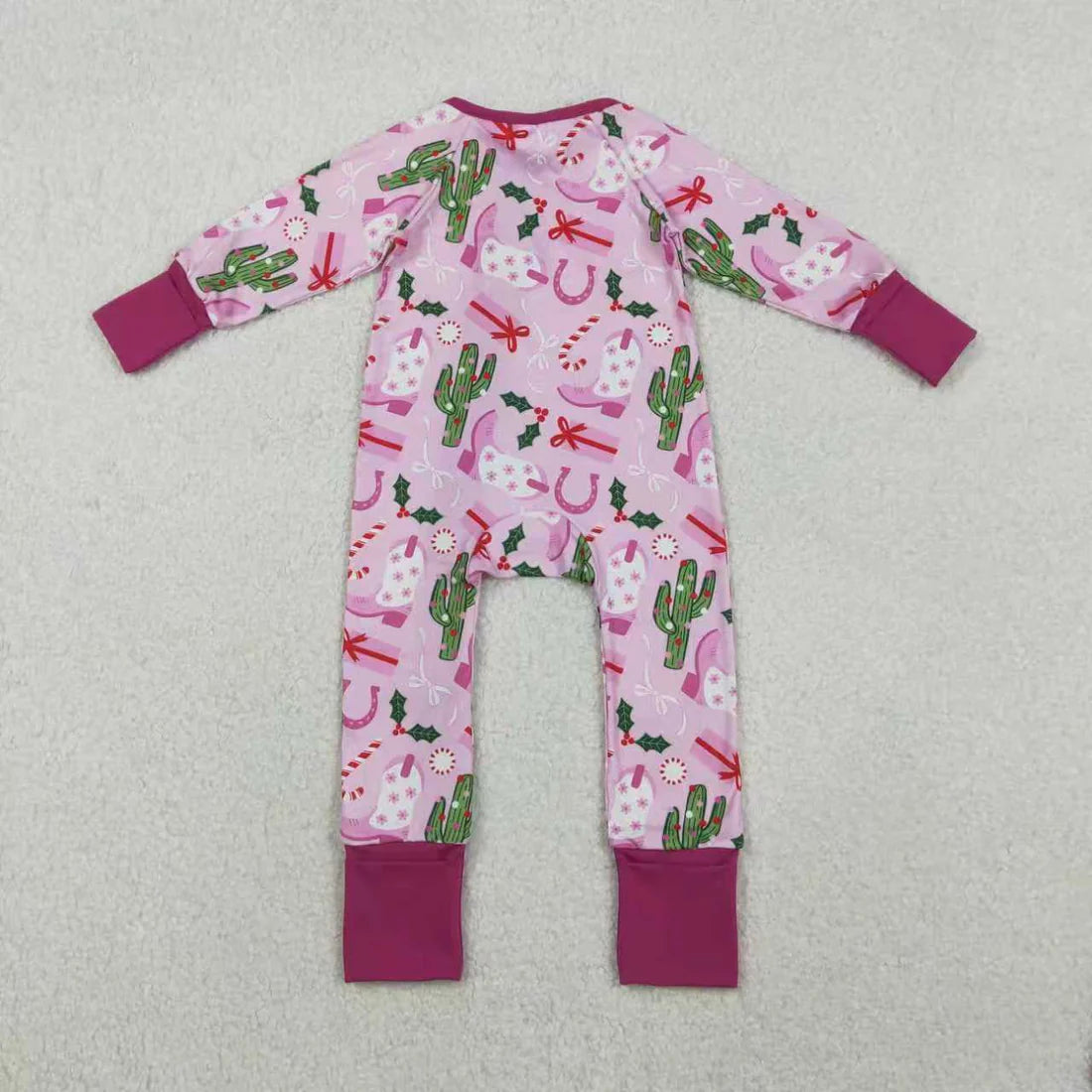 Sibling Baby Girls Boots Cactus Western Christmas Pants Pajamas Sets Zipper Rompers