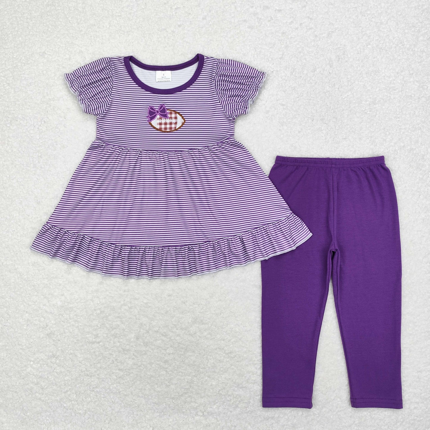 Baby Girls Footabll Purple Striped Tunic Top Leggings Outfit