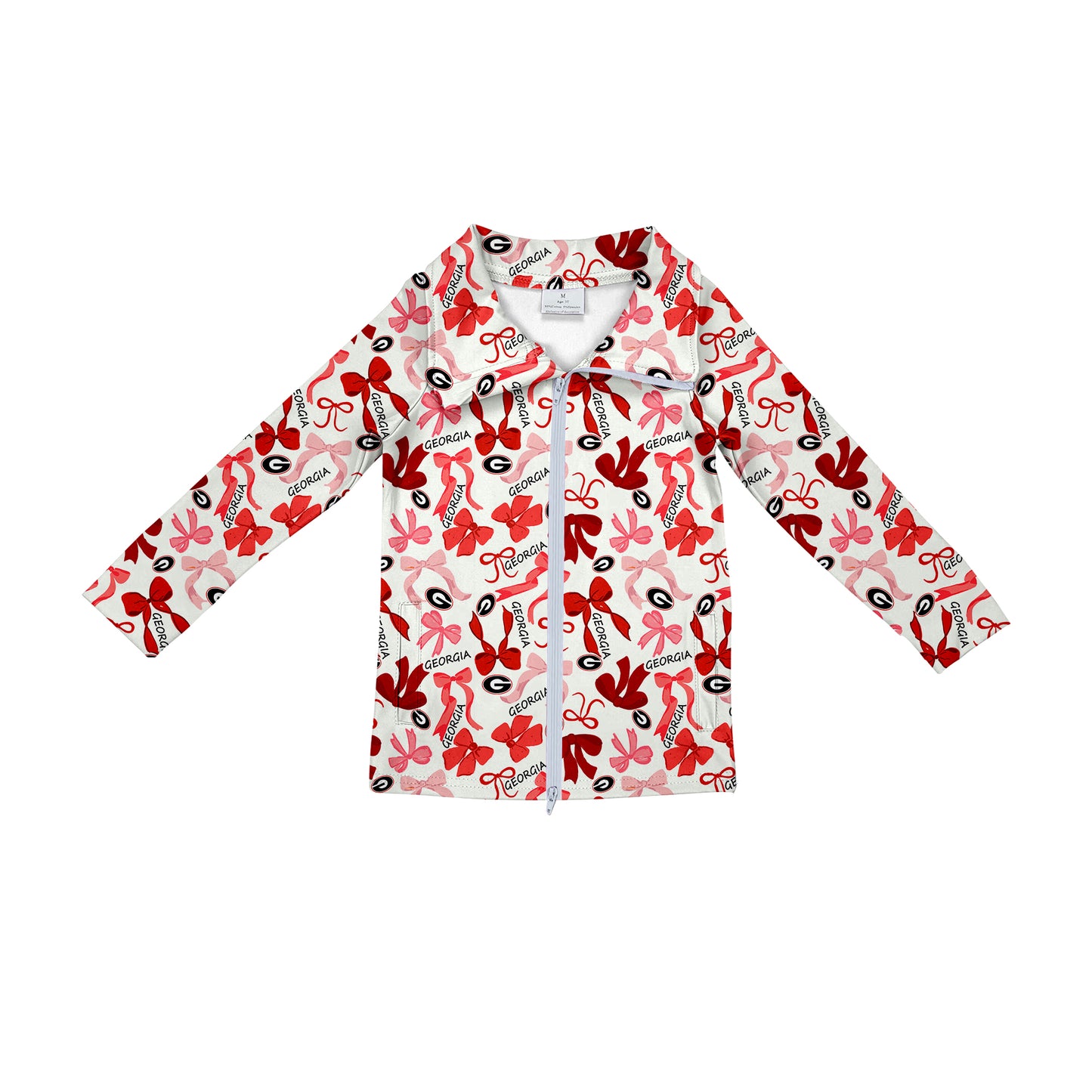 Preorder  5 MOQ，Baby Girls Sleeveless  Red Bow Georgia Long Sleeve Athletic Pullover Jacket Tops