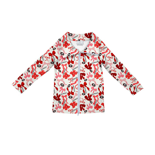 Preorder  5 MOQ，Baby Girls Sleeveless  Red Bow Georgia Long Sleeve Athletic Pullover Jacket Tops