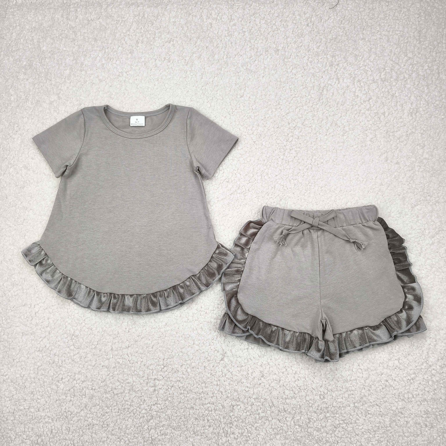 GSSO2182 Kids Girls Grey Solid Color Shorts Set