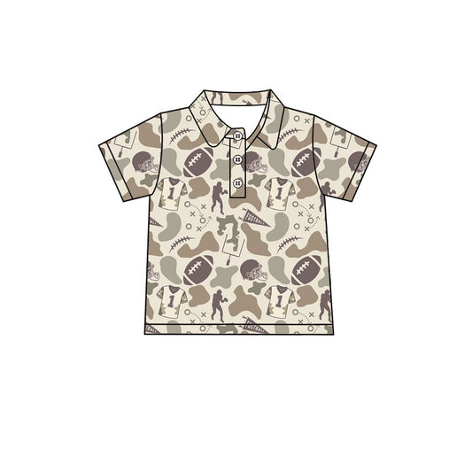 20 MOQ Preorder Baby Boys Football camo Bamboo Short Sleeve Shirt Top