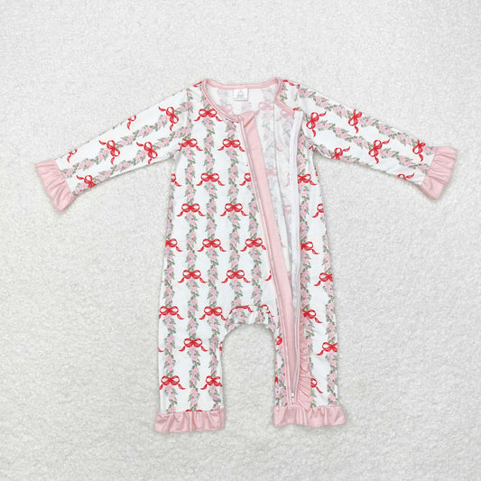 Baby Girls Christmas Holly Bow Zip Romper