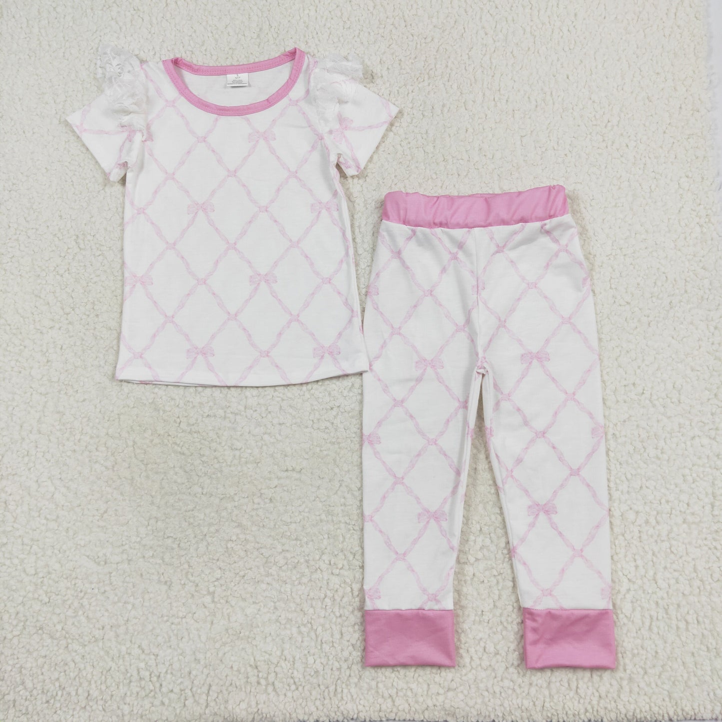 Baby Girls Pink Bow Short Sleeve Top Pants Bamboo Pajama Set