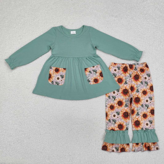 Baby Girls Green Tunic Top Sunflower Pants Set