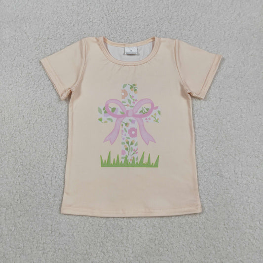 Baby Girls Easter Floral Cross Short Sleeve T-shirt Top