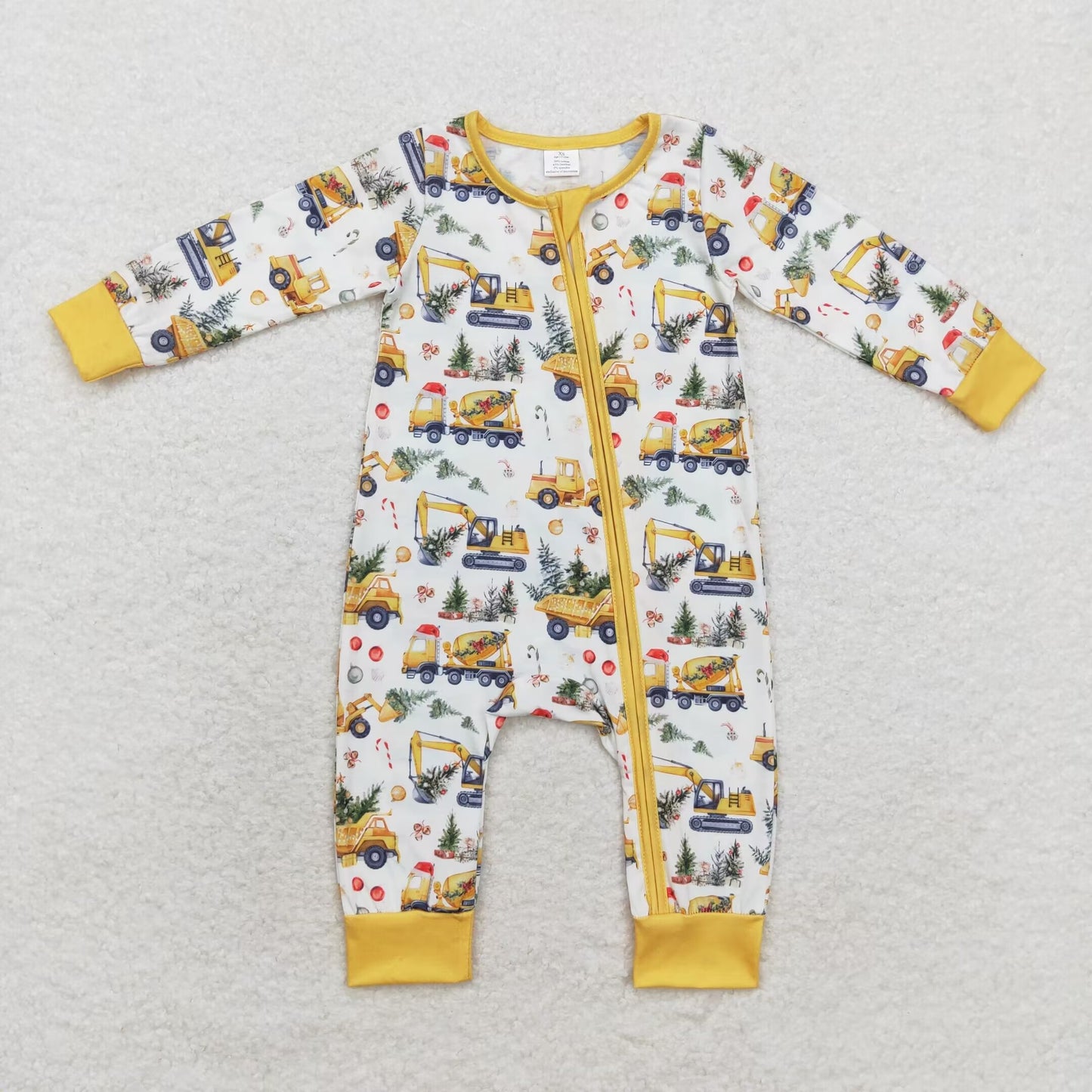 LR1332 Baby Boys Christmas Tree Truck Bamboo Romper