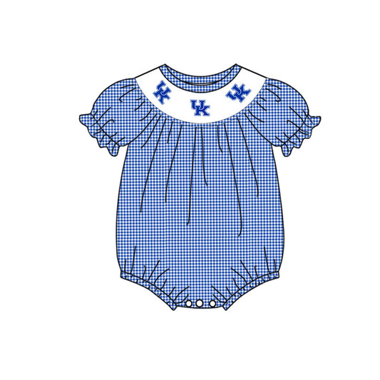 (5MOQ)  Football Team UK Blue Gingham Baby Girls Suit Romper  Pre-order