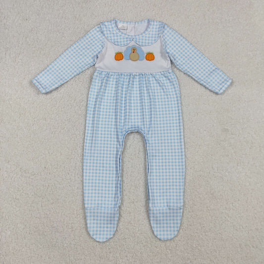 Baby Boys Turkey  Pumpkin Gimgham Footed Romper