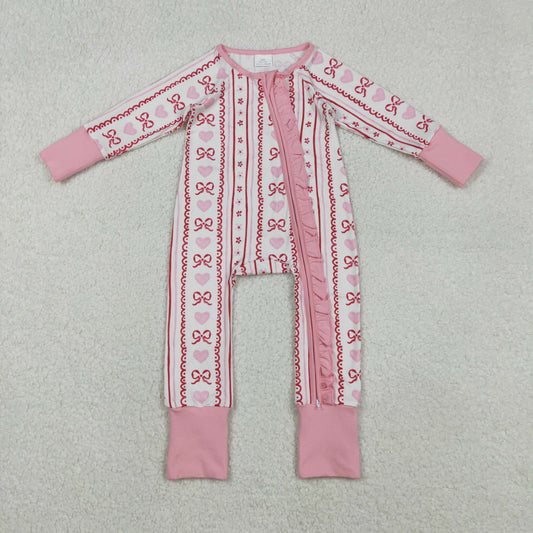 Baby Girls Valentine's Day Pink Bow Heart Long Sleeve Romper