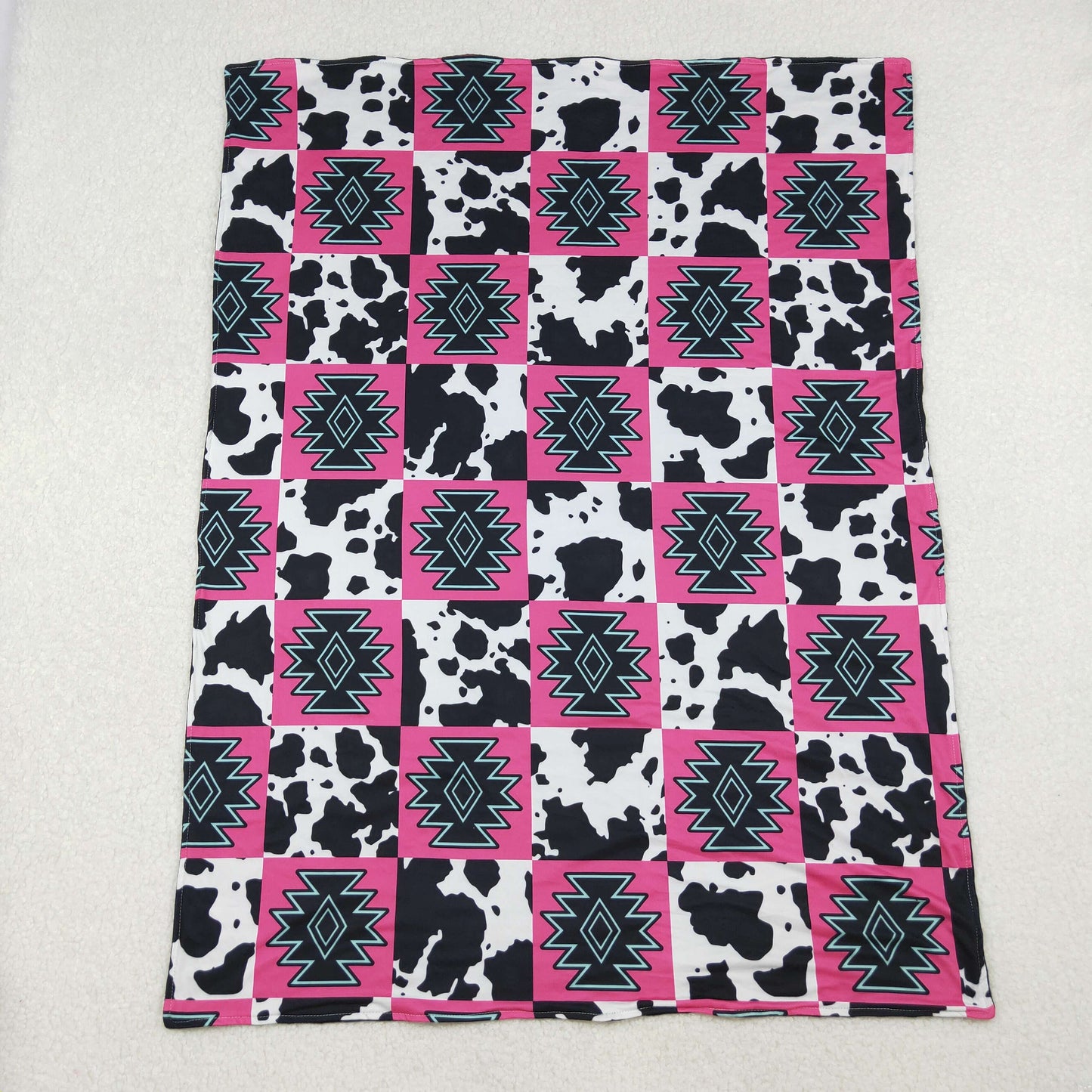 BL0178 Baby GIrls Western Aztec Cow Print Patch Blanket