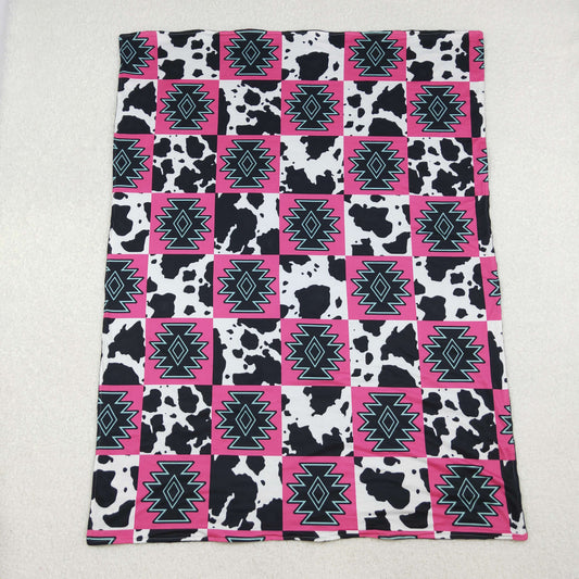 BL0178 Baby GIrls Western Aztec Cow Print Patch Blanket