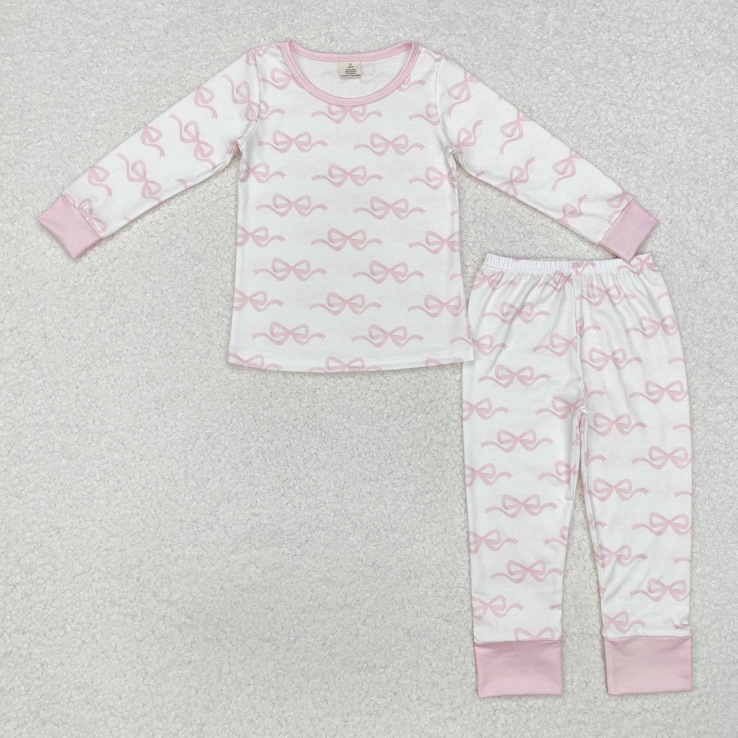 Baby Girls Pink Bow Long Sleeve Bamboo Pajama Set