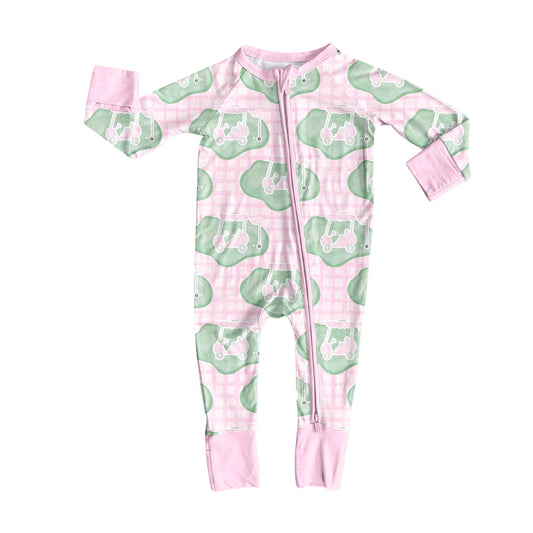 20 MOQ Preorder Baby Girls Golf Pink Long Sleeve Footed Bamboo Romper