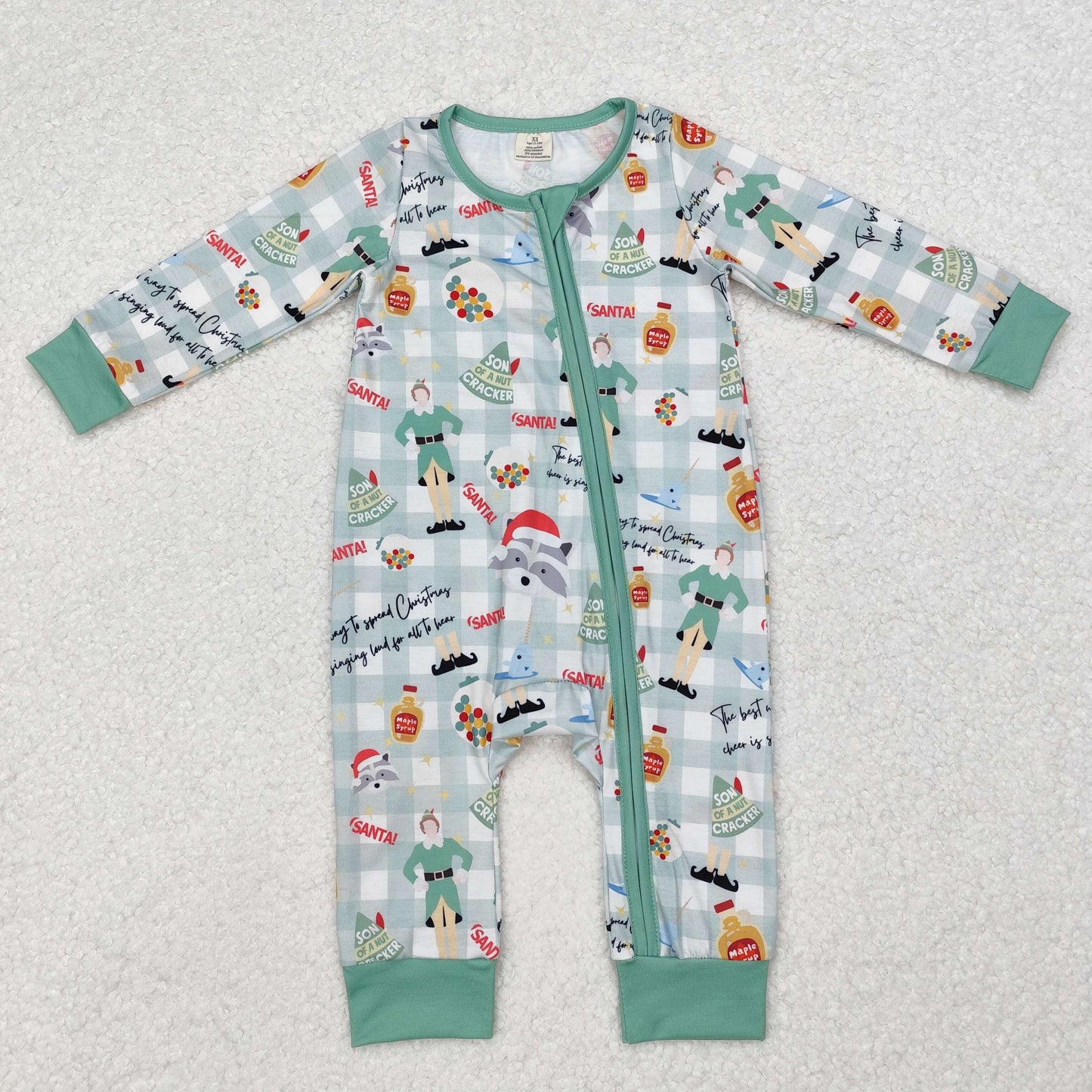 Newborn Baby Boys Christmas Cartoon Zip Bamboo Romper