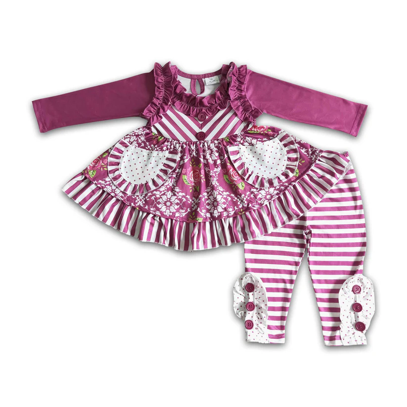 Baby Girls Sister Vintage Floral Fall Set With Pocket ON SALE