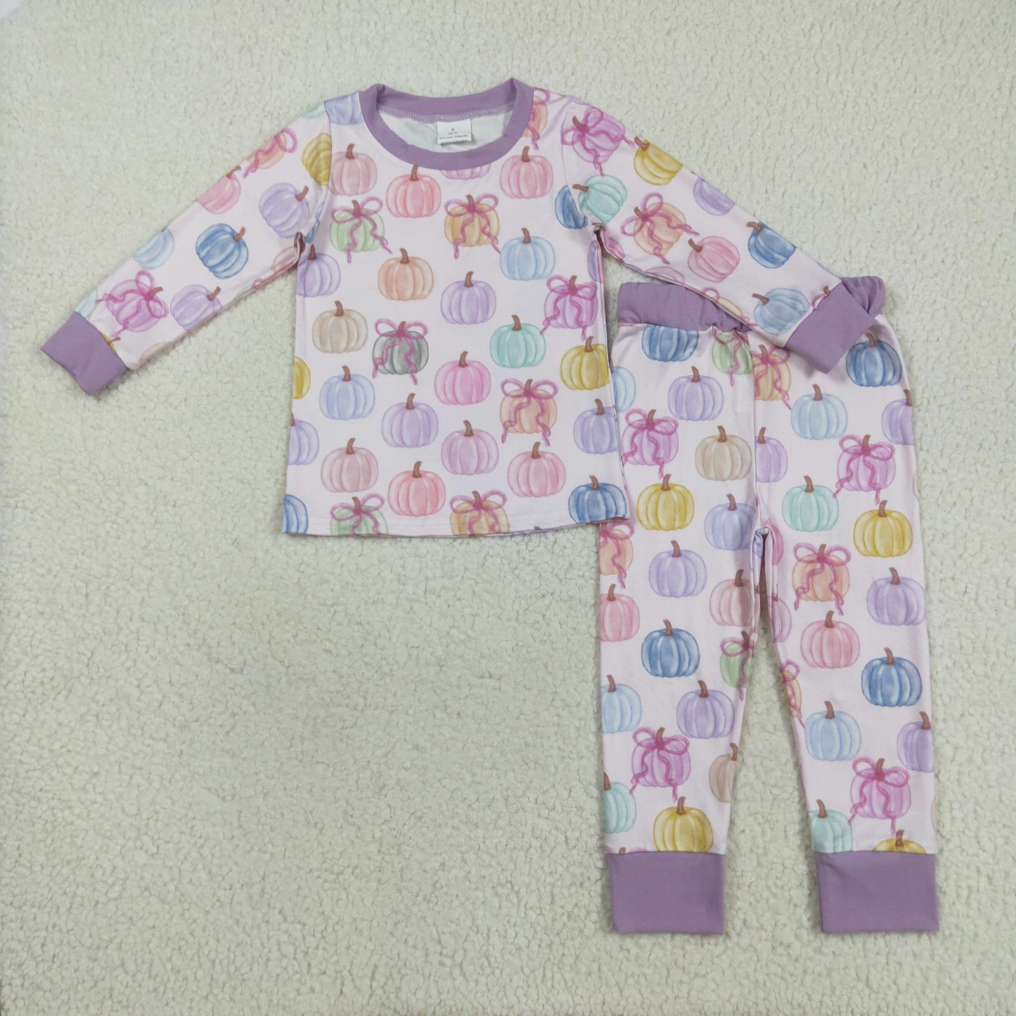 GLP2597 Kids Girls Violet Pumpkin Long Sleeve Pajama Set