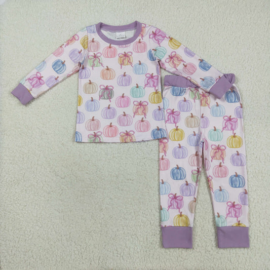 GLP2597 Kids Girls Violet Pumpkin Long Sleeve Pajama Set