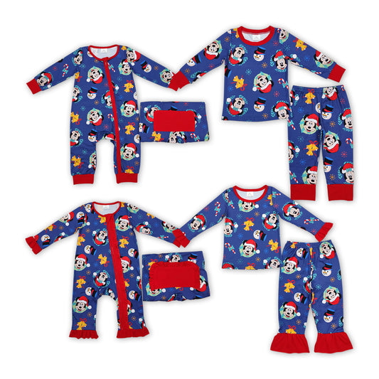 Baby Girls Boys Sibling Christmas Cartoon Mouse Pajama and Romper