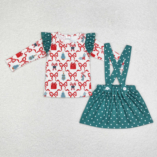 Baby Girls Christmas Party Top Green Polka Dot Skirt Set