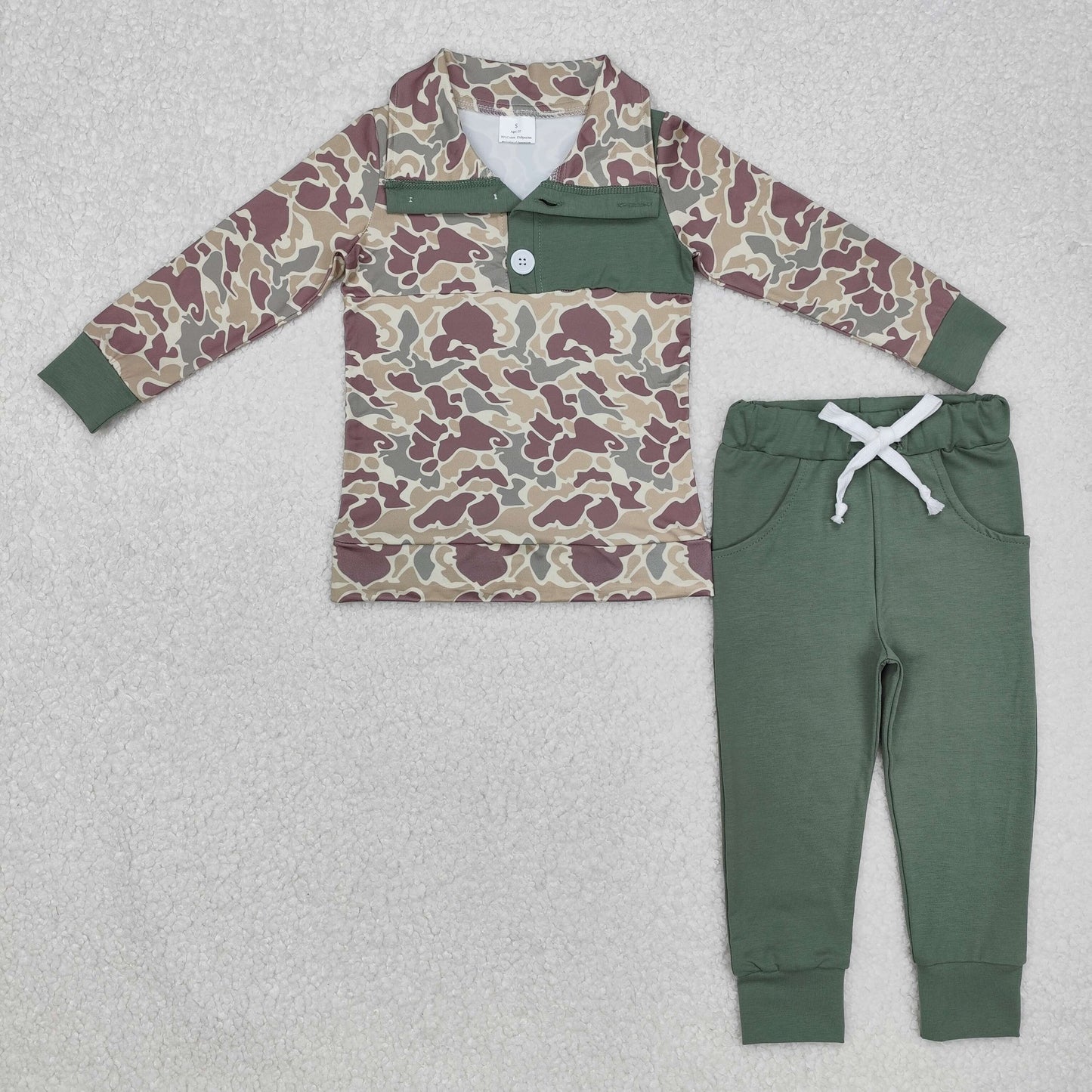 Baby Boys Camo Pullover Top Green Pants Set