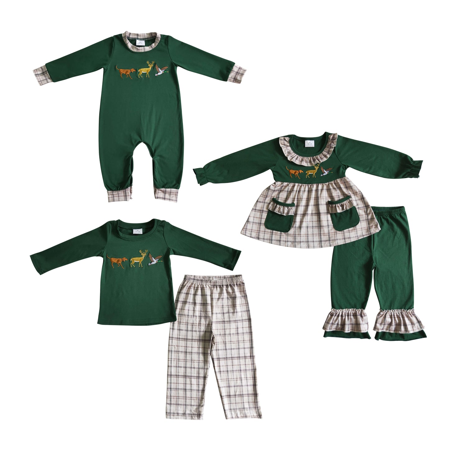 Baby Girls Boys Sibling Fall Hunting Dog Deer Duck Outfit and Romper