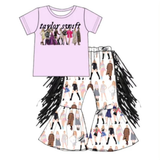 Baby Girls Swiftie Singer Fans Bell Bottom Pants Set (MOQ 5 ) Pre order