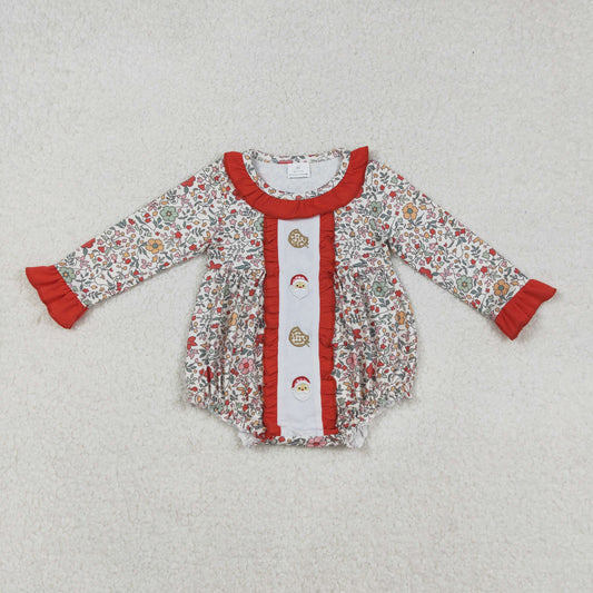 LR2232 Baby Girls Christmas Santa Cookie Floral Romper
