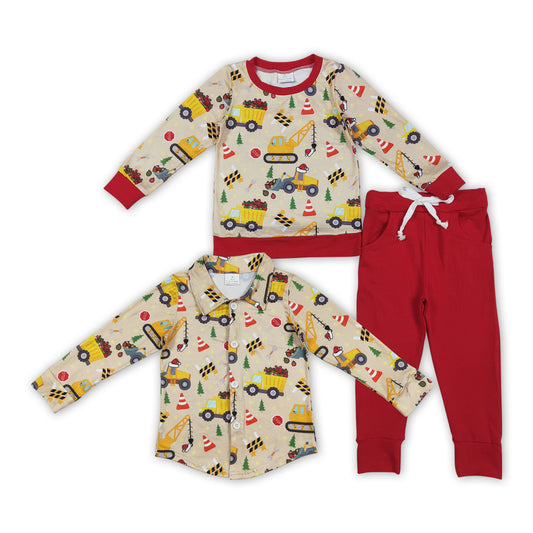 Kids Boys Sibling Christmas Truck Long Sleeve Shirt and outfit