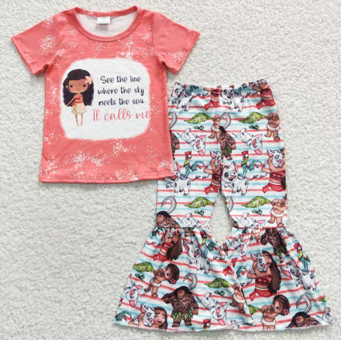 Baby Girls Short Sleeves Girl Top Pigs Bell Bottom Pant Set