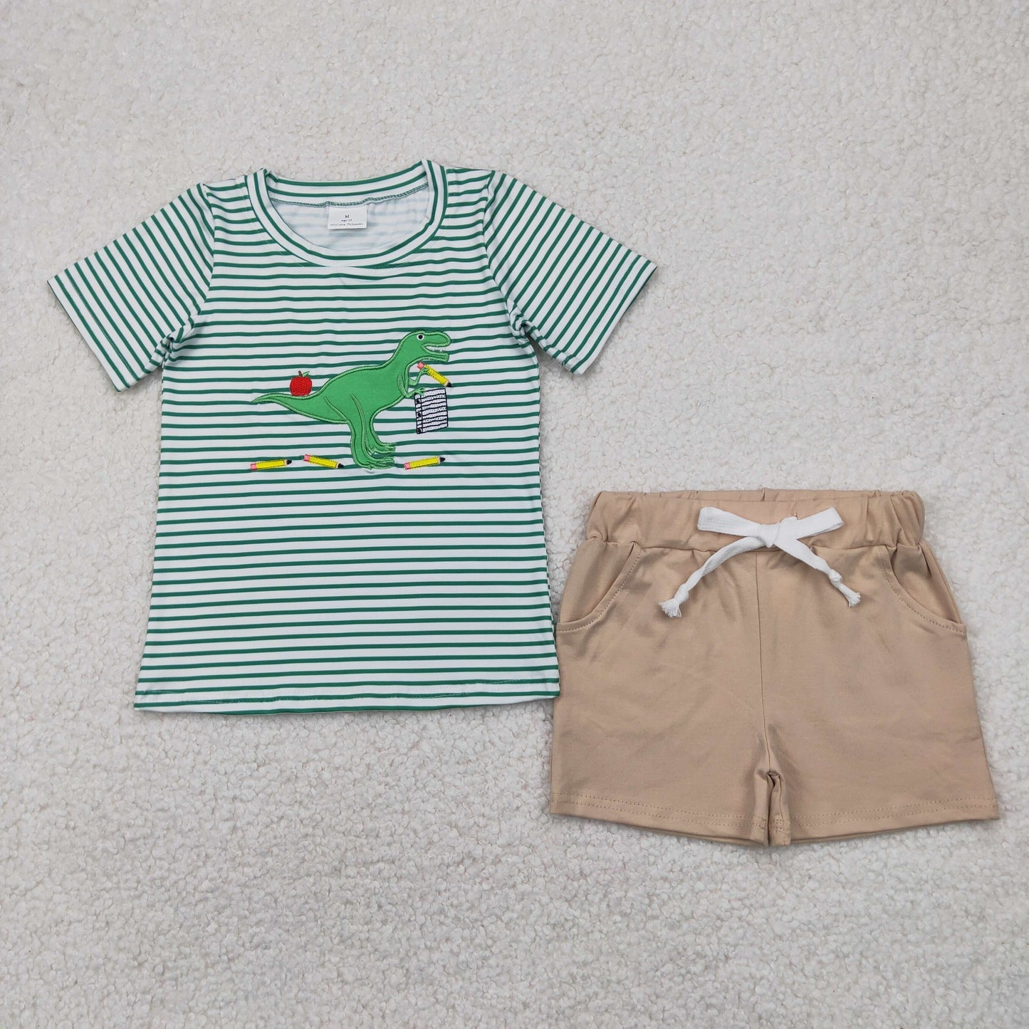 BSSO1416 Baby Boys Back To School Dinosaur Shorts Set