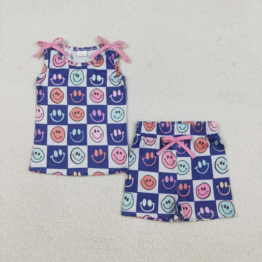 GSSO2831 Baby girls happy face shorts outfit