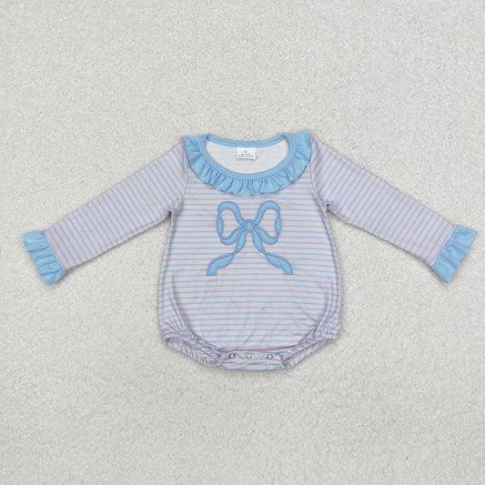 Newbron Baby Girls Embroidery Bow Striped Long Sleeve Romper