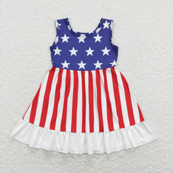 Kids Girls July 4th Sleeveless Knee Length Dress
