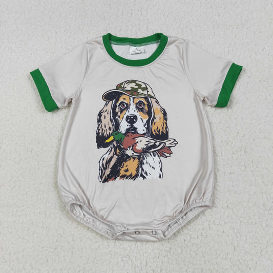 SR3091 Baby Boys Hunting Dog Duck Short Sleeve Bubble Romper